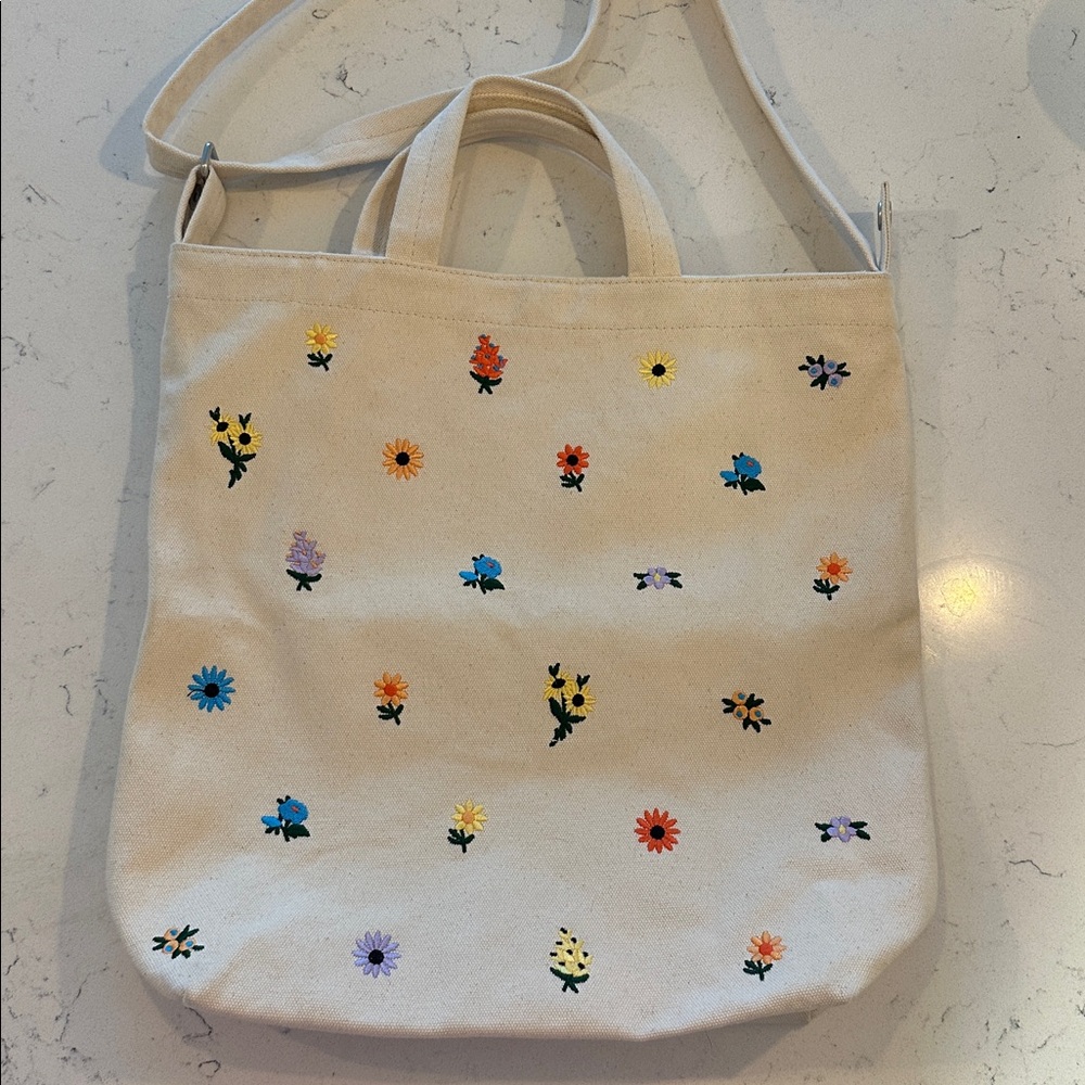 BAGGU Duck Dity Floral Embroidered Canvas Tote Bag